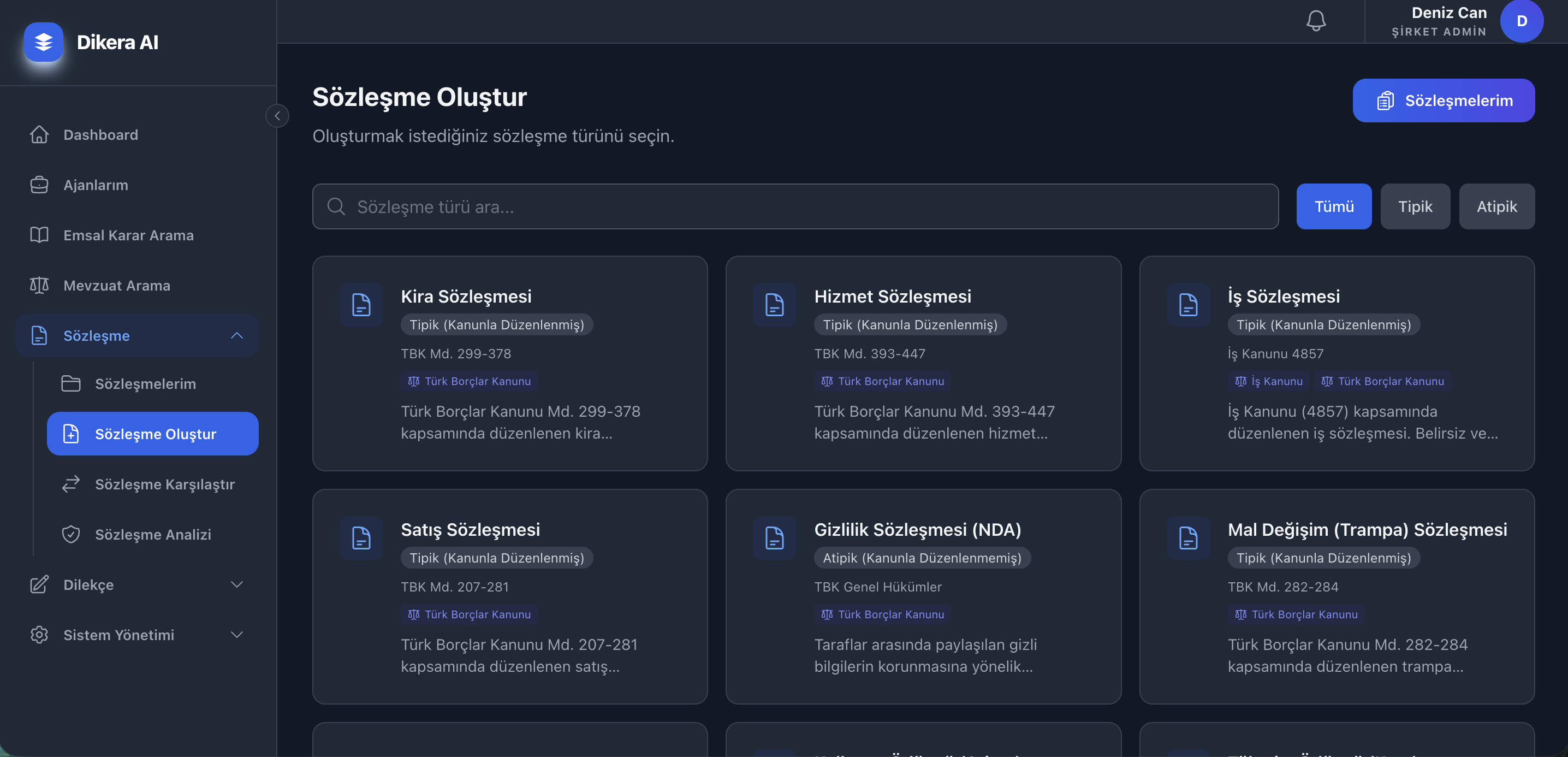Sözleşme ve dilekçe üretimi ekranı